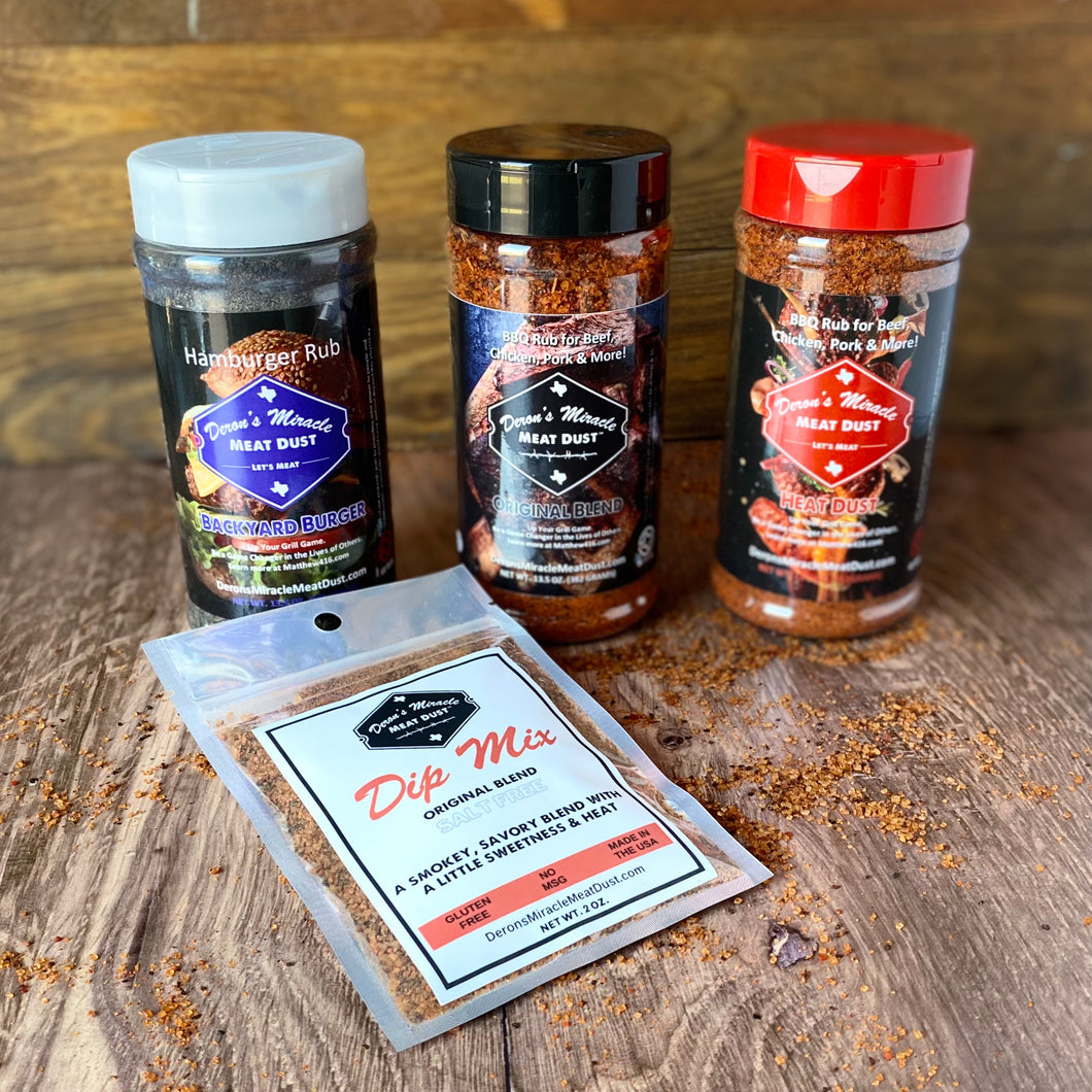 Split Case of 3 Different BBQ Seasonings WITH Free Salt-Free Original Dip Mix- Wholesale Pricing Avaialable