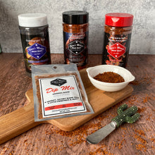 Load image into Gallery viewer, 4 Piece Set: Includes 3 Seasonings + Dip Mix - Savory, Sweet, Spicy, Smokey Flavors