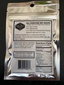 all purpose dip mix, bbq, savory, sweet, spicy. salt free, gluten free, no msg, no fillers.  low calorie food