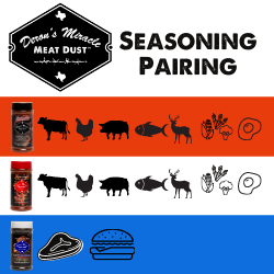 Seasoning and Rub pairing chart to match types of meat, chicken, seafood to use on.